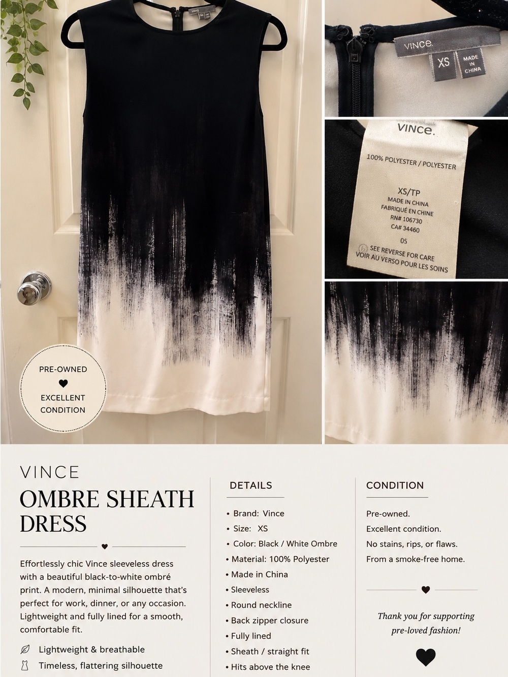 Vince Black-to-White Ombre Sheath Mini Dress
